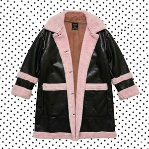 PLUS  - Black and Pink Faux Leather And Fur Jacket With Hood